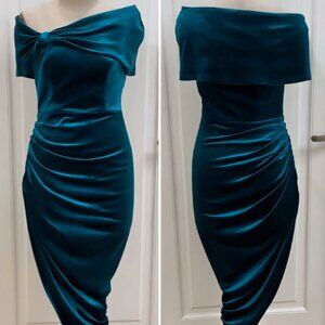 One Shoulder Velvet Formal Dress Aqua Blue
